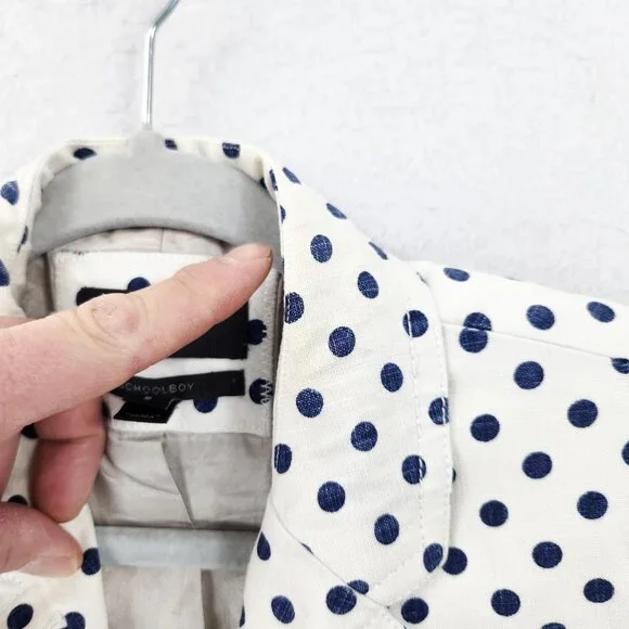 J Crew Jacket Womens 8 White Navy Blue Polka Dot Linen Schoolboy Blazer Career - Picture 3 of 15